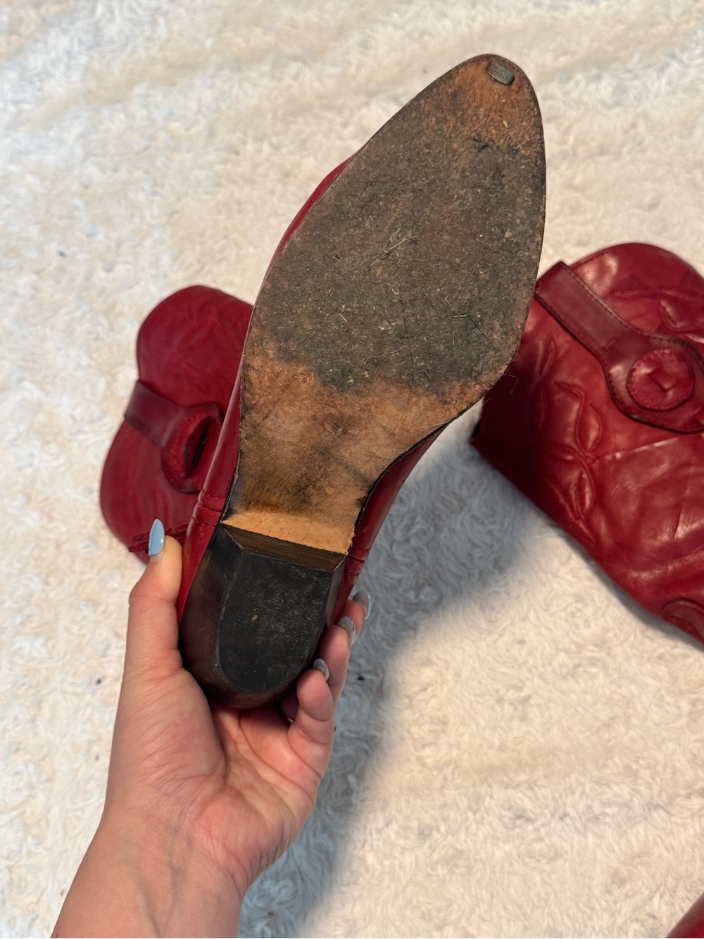 Red Leather Western Tassel Ankle Boots - Women's - Picture 6 of 6